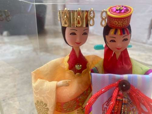 vintage korean wedding dolls in perspex casing