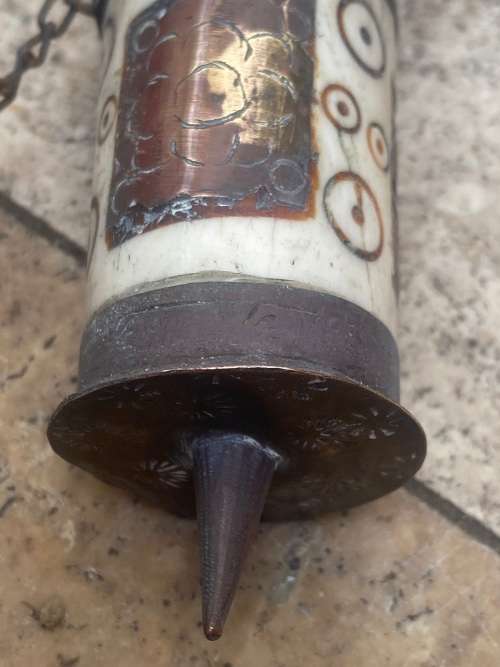 vintage tibet prayer wheel bone and brass with scroll inside , altar book buddhist