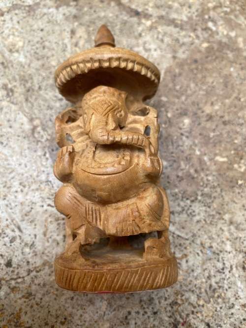 Ganesh wood hand carved Ganesha statue sculpture figure elephant god