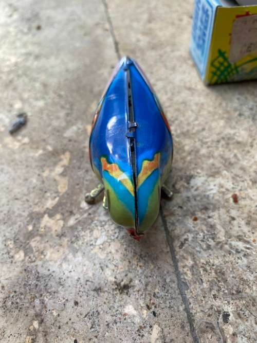 vintage blue bird wind up tin toy from 60s