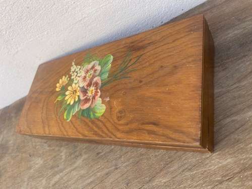 vintage wood sewing box with contents