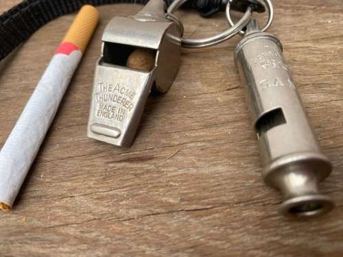 Vintage ACME guide whistle , ACME thunderer whistle pair plus Taiwan whistle lot