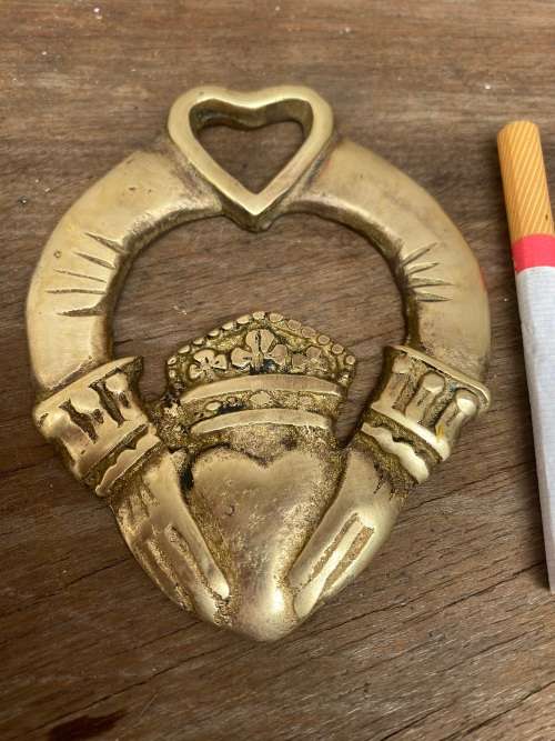 vintage Irish Claddagh heart  horse crown brass  Medallion Pair