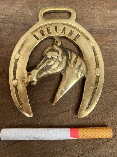 vintage Irish Claddagh heart  horse crown brass  Medallion Pair