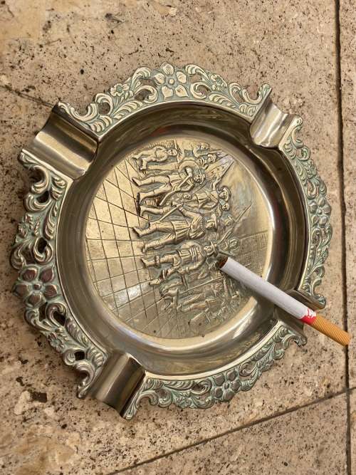 vintage Dutch 3d siver plate cigar ashtray , coin tray