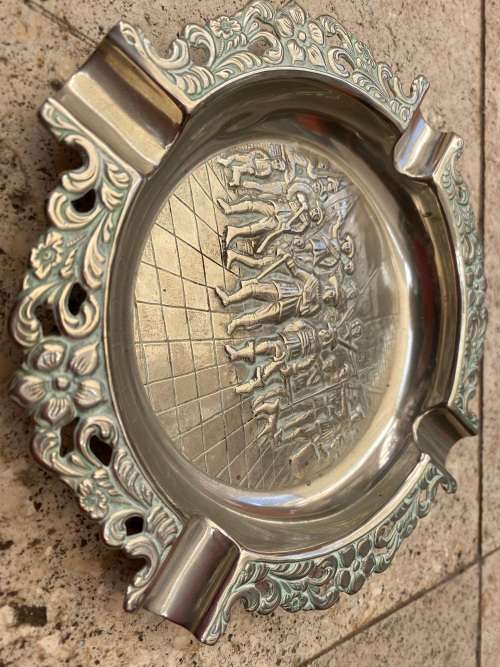 vintage Dutch 3d siver plate cigar ashtray , coin tray