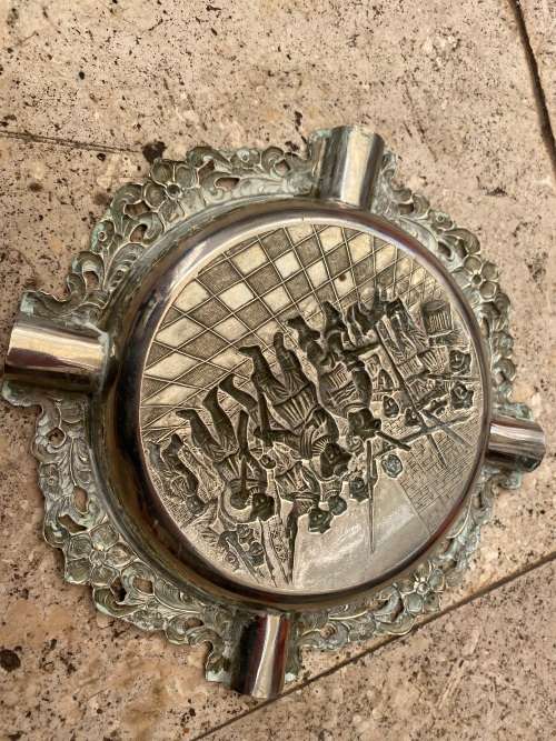 vintage Dutch 3d siver plate cigar ashtray , coin tray