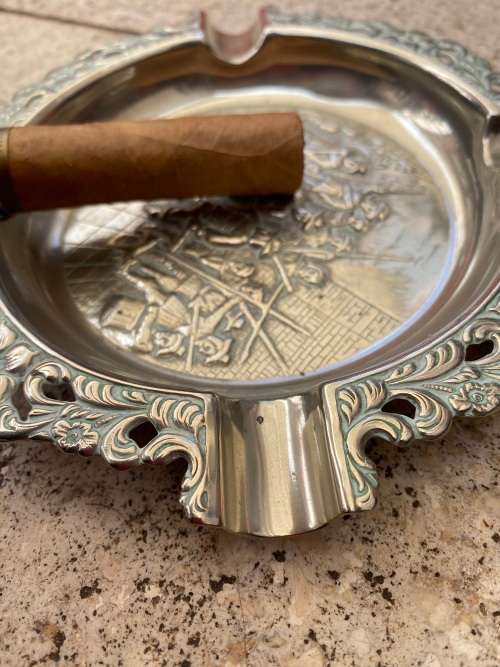 vintage Dutch 3d siver plate cigar ashtray , coin tray