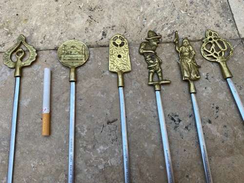 vintage stainless steel bbq kebab skewers Zodiac turkish people brass set of 6 turkey