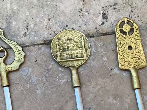 vintage stainless steel bbq kebab skewers Zodiac turkish people brass set of 6 turkey