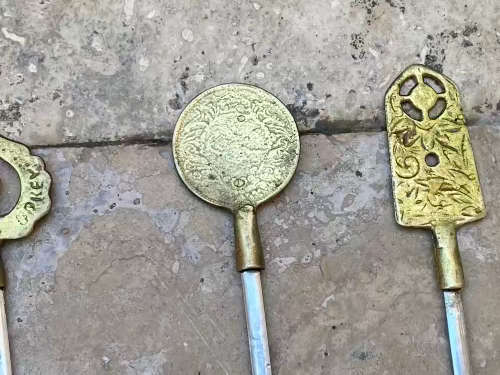 vintage stainless steel bbq kebab skewers Zodiac turkish people brass set of 6 turkey