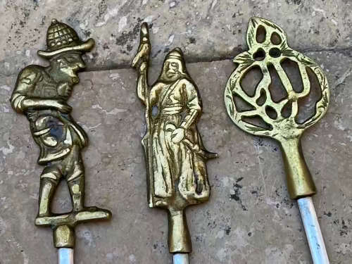 vintage stainless steel bbq kebab skewers Zodiac turkish people brass set of 6 turkey