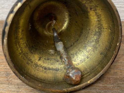 vintage brass bell gold leaf detail painting in Teofani and Co oak barrel trinket  box .