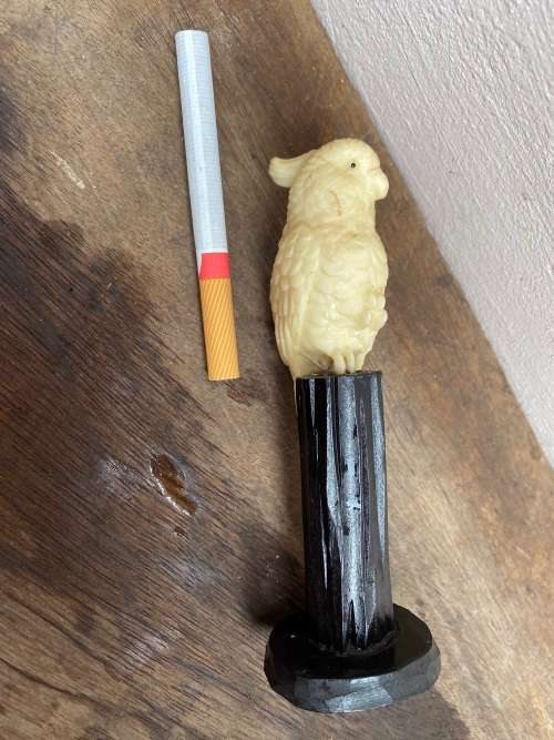 Vintage pvc parrot on Bakelite perch figure