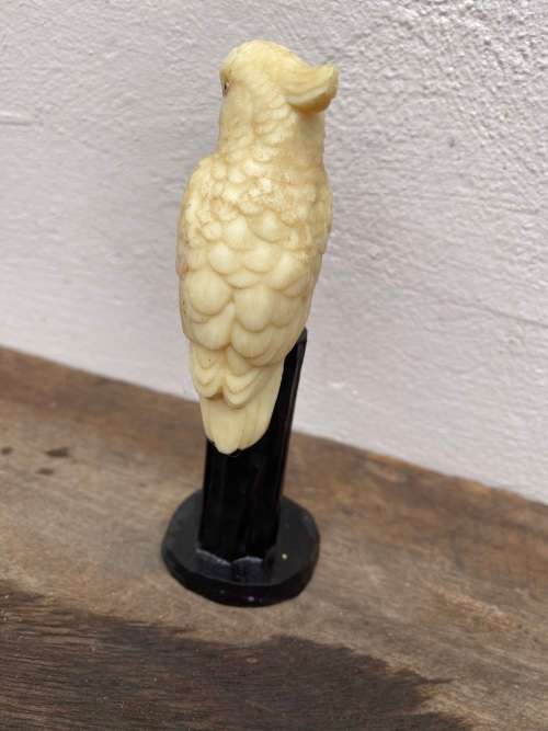 Vintage pvc parrot on Bakelite perch figure