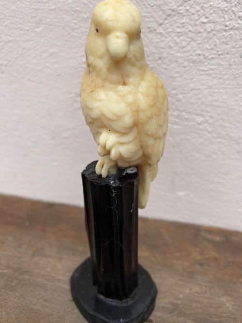 Vintage pvc parrot on Bakelite perch figure
