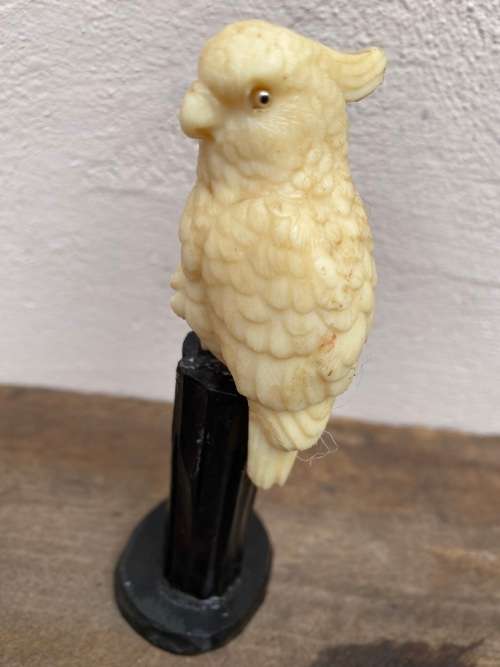 Vintage pvc parrot on Bakelite perch figure