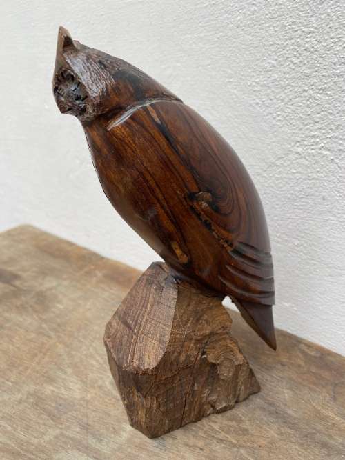 Vintage  hand carved ironwood wood horned owl figurine statue