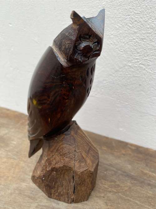 Vintage  hand carved ironwood wood horned owl figurine statue