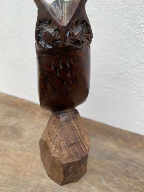 Vintage  hand carved ironwood wood horned owl figurine statue