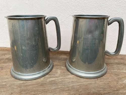 glass bottom English pewter tankard Pair tankards