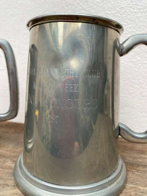 glass bottom English pewter tankard Pair tankards