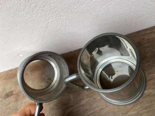 glass bottom English pewter tankard Pair tankards