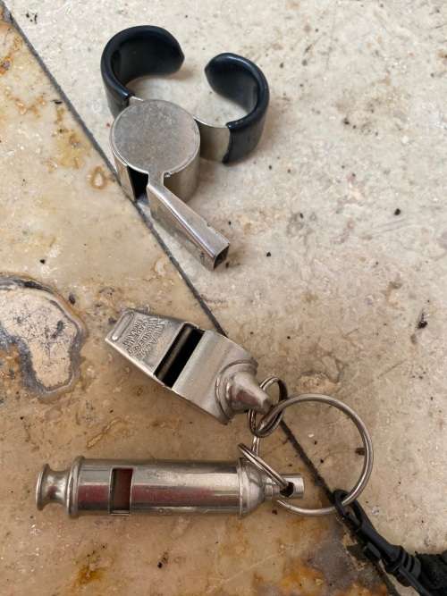 Vintage ACME guide whistle , ACME thunderer whistle pair plus Taiwan whistle lot
