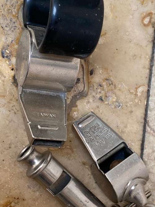 Vintage ACME guide whistle , ACME thunderer whistle pair plus Taiwan whistle lot