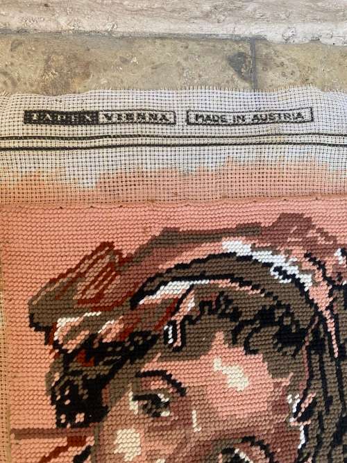 Vintage cross stitch wall hanging lady`s portrait , Austria