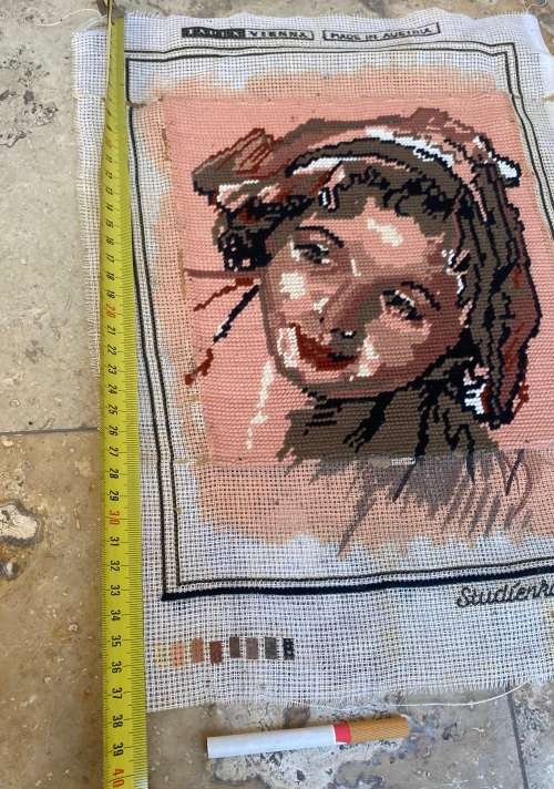 Vintage cross stitch wall hanging lady`s portrait , Austria