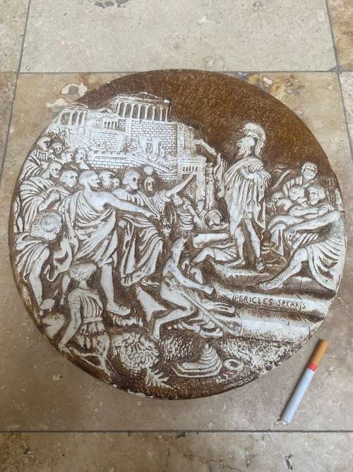 Vintage  Greek Greece Pericles speaks to Athens wall plaque 3d plaster