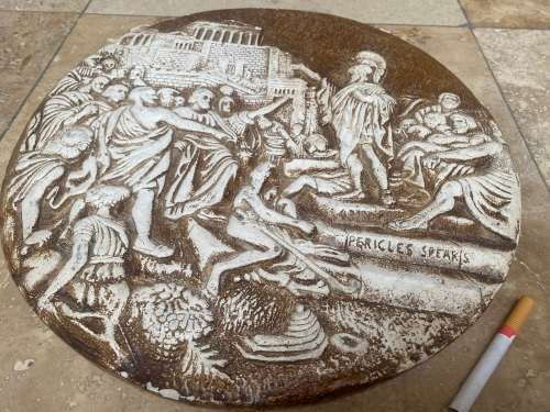 Vintage  Greek Greece Pericles speaks to Athens wall plaque 3d plaster