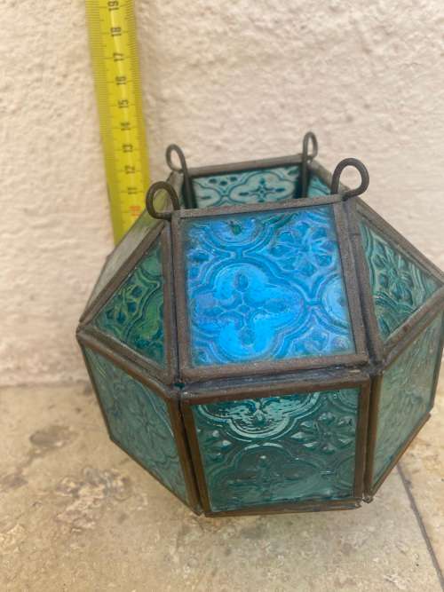 Hexagon glass brass candle lantern