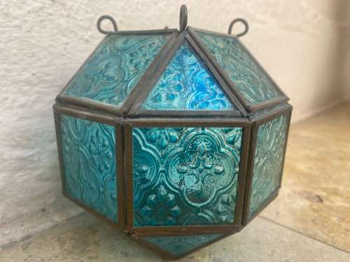 Hexagon glass brass candle lantern