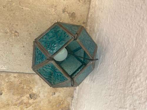 Hexagon glass brass candle lantern