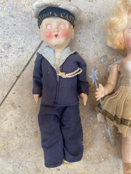 Antique plastic doll lot of 3 , African sailer boy and white fairy dolls
