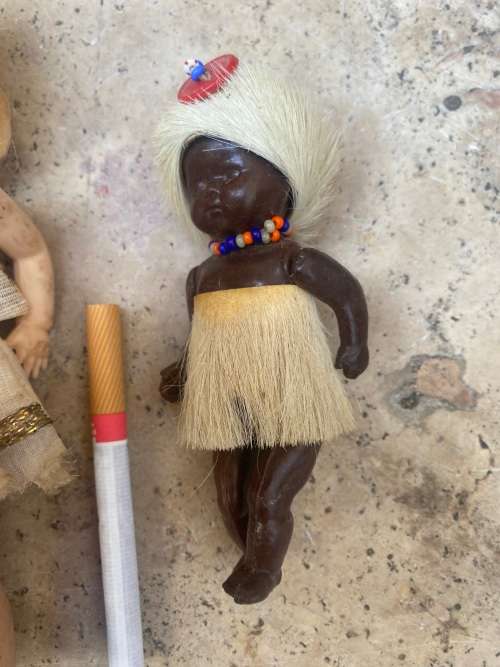 Antique plastic doll lot of 3 , African sailer boy and white fairy dolls