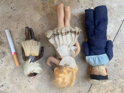 Antique plastic doll lot of 3 , African sailer boy and white fairy dolls