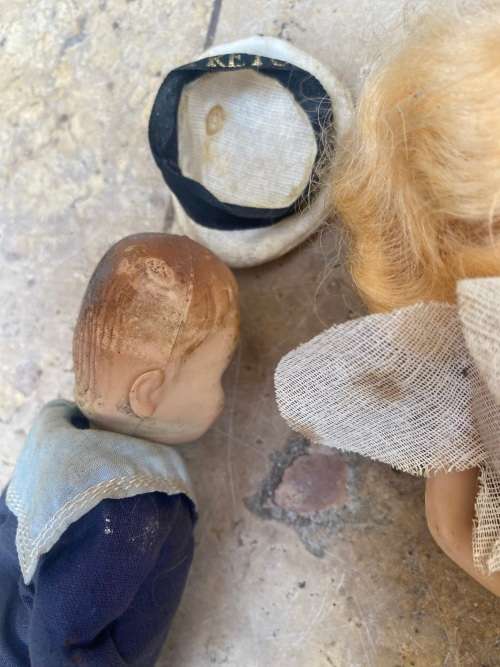 Antique plastic doll lot of 3 , African sailer boy and white fairy dolls