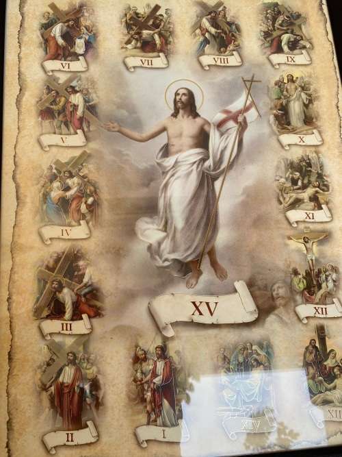 Vintage stations of the cross framed religious print resurrection Jesus