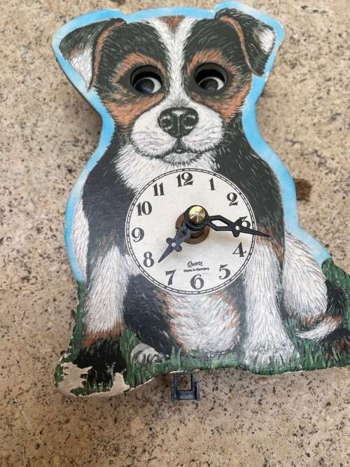 Dog mini cuckoo clock moving eyes for collectors Germany