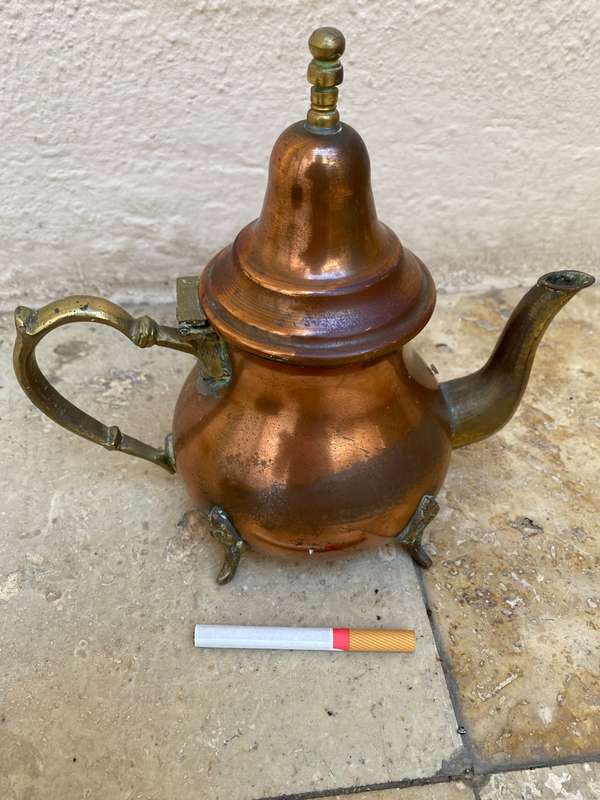 Vintage Moroccan teapot footed brass and copper