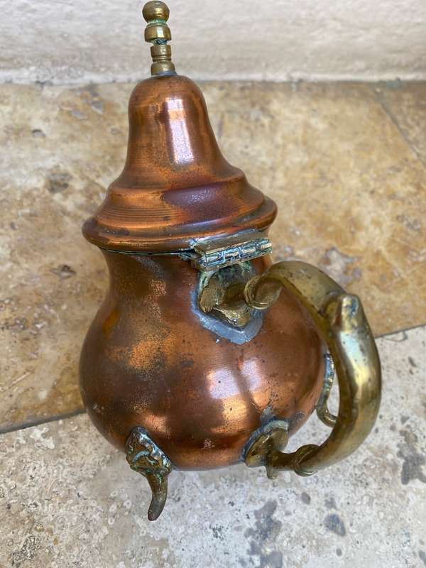 Vintage Moroccan teapot footed brass and copper