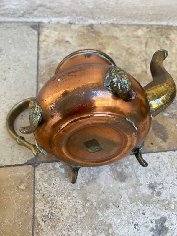 Vintage Moroccan teapot footed brass and copper