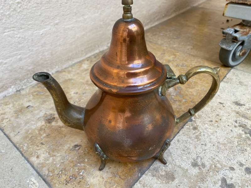 Vintage Moroccan teapot footed brass and copper