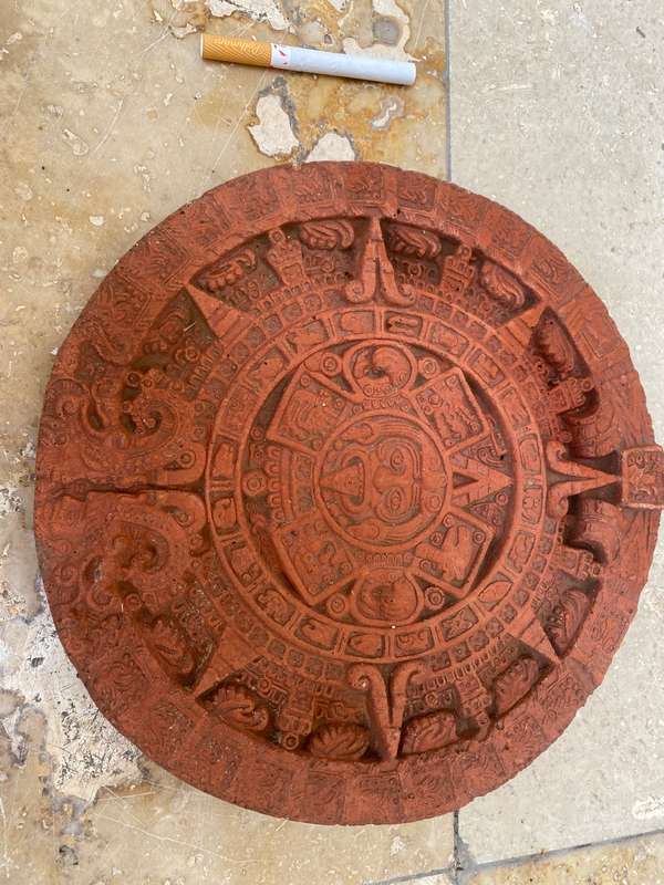 Vintage Aztec Mayan calendar wall hanging plaque