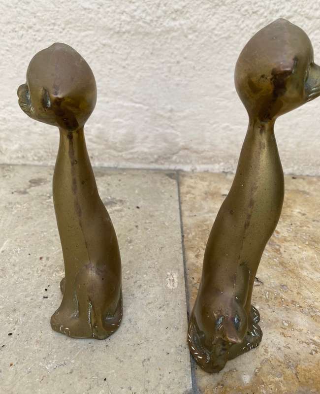 Vintage Hand Crafted Solid Brass Cat Figurines Taiwan pair