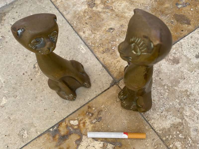Vintage Hand Crafted Solid Brass Cat Figurines Taiwan pair