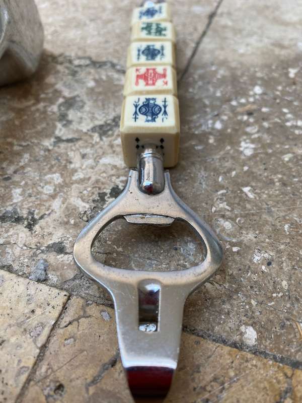 Vintage ice cube crusher USA with vintage poker dice bottle opener Japan